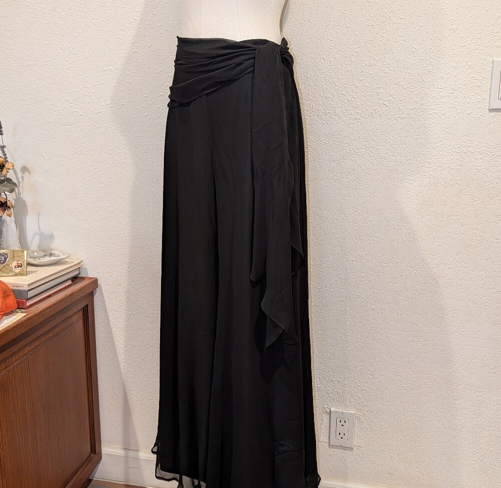 Cache Black Wrap Silk Chiffon Pants with Tie Waist - Picture 2 of 6